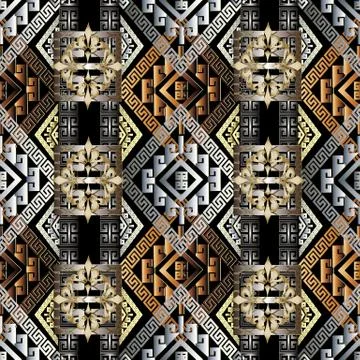 Greek key 3d seamless pattern. Geometric vector meander background. Abstract  Stock Illustration