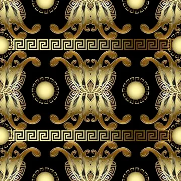 Greek key 3d seamless pattern. Geometric vector background. Vintage Baroque s 스톡 일러스트