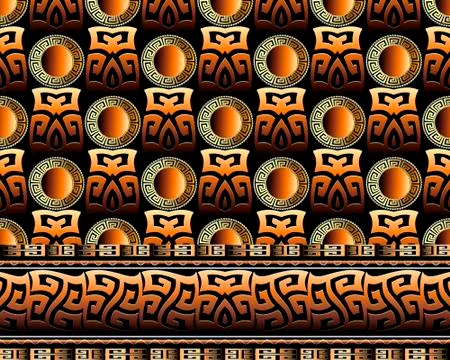 Greek key 3d seamless pattern and border. Geometric vector background. Abstra Illustrazione stock