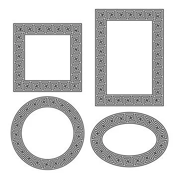 Greek key border frame round, square set. Vector Stock Illustration