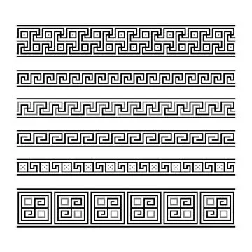 Greek key ornaments collection. Meander pattern set. Repeating geometric Stock Illustration