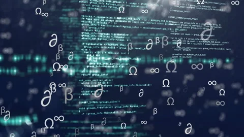 Greek letters and programming code animation over blurred digital background Stock Footage 306637097