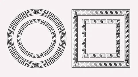 Greek Lines ornament frames set. Circle and square meander pattern collection 스톡 일러스트