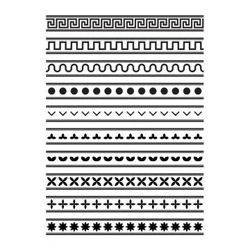 Greek Motif Pattern Border Set  Geometric Decorative Greek Key Line Borders.. Stock Illustration