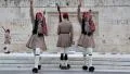 Greek national guards (Evzones) near building of Parliament in Athens HD Footage