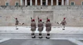 Greek national guards (Evzones) near building of Parliament in Athens HD Footage