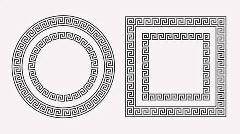 Greek ornament frames set. Circle and square meander patterns collection Stock Illustration