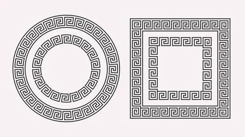 Greek ornament frames set. Circle and square meander patterns collection 스톡 일러스트