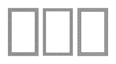 Greek ornament rectangle frame set. Meander square patterns collection. Ancient Stock Illustration