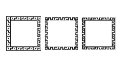 Greek ornament square frames set. Meander rectangle patterns collection. Ancient Stock Illustration