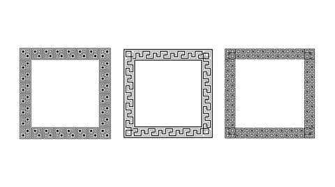 Greek ornament square frames set. Meander rectangle patterns collection. Ancient Illustrazione stock
