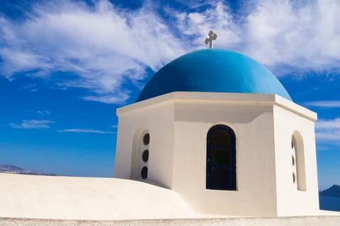 Greek orthodox church in the village of Oia, Santorini, Greece. Stock Photos