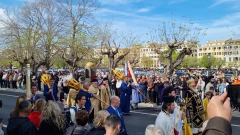 Greek Orthodox Easter Procession of Saint Spyridon on Holy Saturday in Corfu Stock Footage 335355615