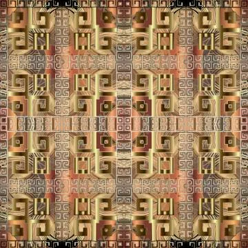 Greek plaid 3d seamless pattern. Grunge ornamental vector tartan background.  Stock Illustration