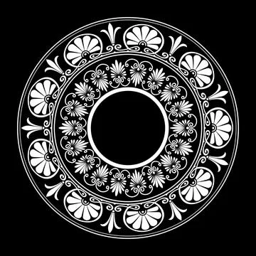 Greek round frame key meander. Circular frame Greek palmette ornament. Classic  Stock Illustration