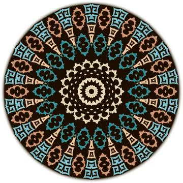 Greek round mandala pattern. Vector ornamental ethnic style floral background 스톡 일러스트