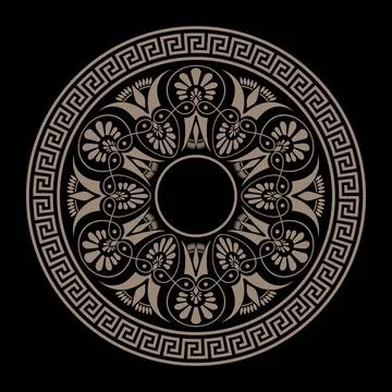 Greek round pattern on a black background. Patterns of Ancient Greece Stock Illustration
