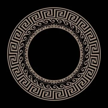 Greek round pattern on black background. Patterns of Greece and ancient Rome.  Stock Illustration