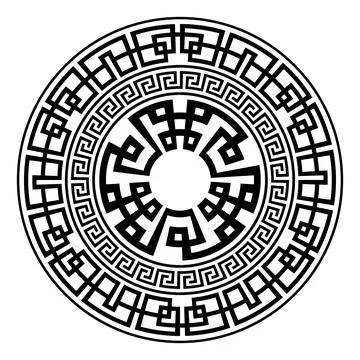 Greek round pattern on white background. Decorative round frame. Abstract vector Stock Illustration