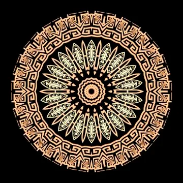 Greek round vector mandala pattern. Abstract tribal ethnic style floral backg Stock Illustration