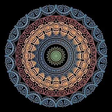 Greek round vector mandala pattern. Abstract tribal ethnic style floral backg Illustrazione stock