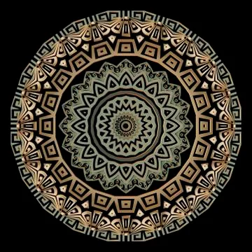 Greek round vector mandala pattern. Abstract tribal ethnic style floral backg Stock Illustration