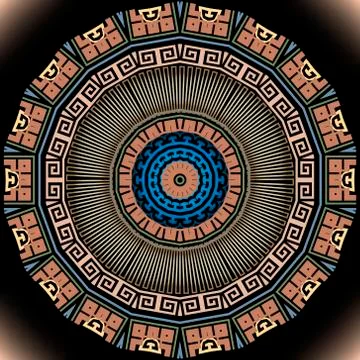 Greek round vector mandala pattern. Abstract tribal ethnic style floral backg 스톡 일러스트