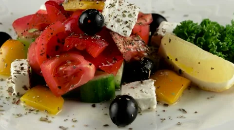 Greek salad with fresh vegetables, loop Stock Footage 61709552