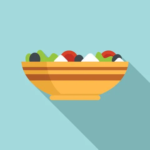 Greek salad icon flat vector. Food bowl Stock Illustration