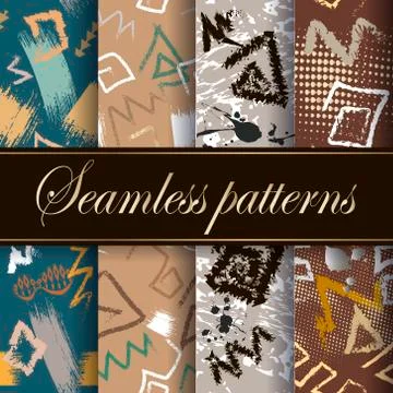 Greek seamless patterns set  Vector ornamental tribal backgrounds. Grunge rep 스톡 일러스트
