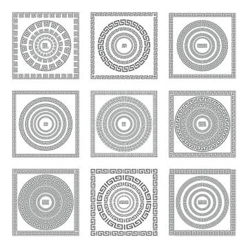 Greek seamless patterns, textures, vector gray background Isolated objects... Stock Illustration
