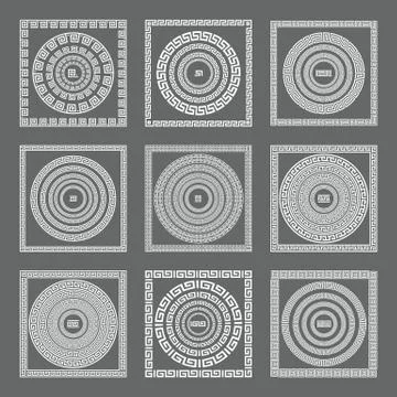 Greek seamless patterns, textures, vector gray background Isolated objects... Stock Illustration