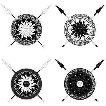 Greek Shield Sun Contour Stock Illustration