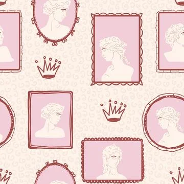 Greek statues portrait seamless pattern. Antique Roman goddess face sculpture on Illustrazione stock