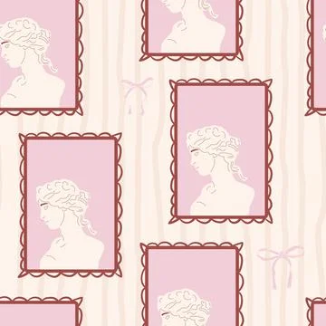 Greek statues portrait seamless pattern. Antique Roman face sculpture on retro Stock Illustration