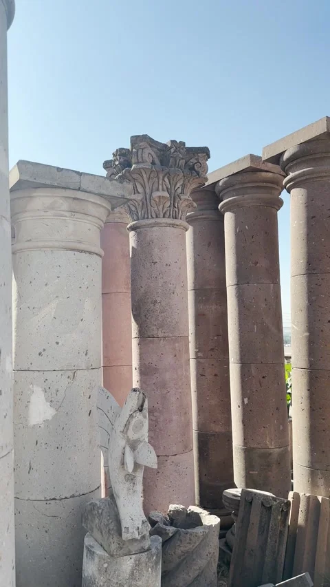 Greek stone columns, handmade block by block Stock Footage 249299868