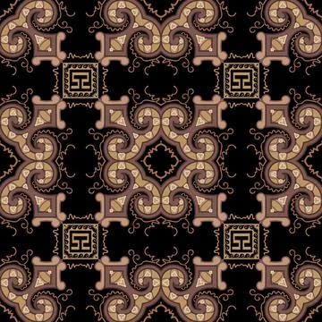 Greek style arabesque seamless pattern. Vector ornamental colorful background Stock Illustration