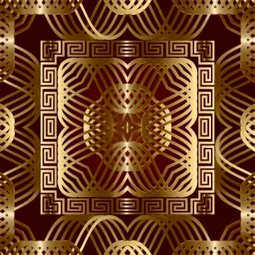 Greek style gold lines 3d seamless pattern. Vector ornamental geometric backg Stock Illustration