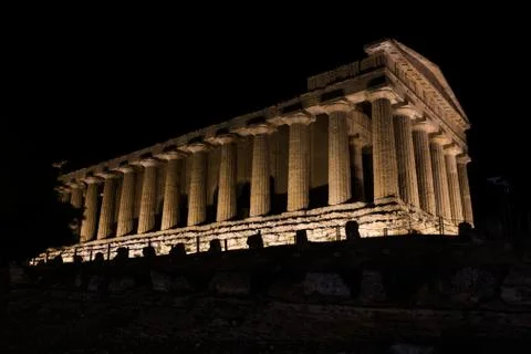 Greek Temple during sunset in Agrigento, Sicily Stock Photos