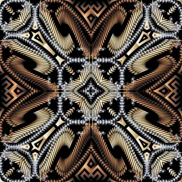 Greek textured abstract 3d vector seamless pattern. Floral ornamental ethnic Stock Illustration