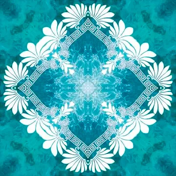 Greek textured vector seamless pattern. Repeat light blue floral background.  Stock Illustration