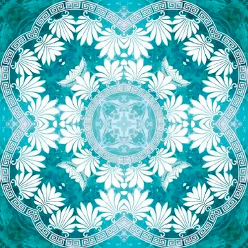 Greek textured vector seamless pattern. Repeat light blue floral background.  스톡 일러스트