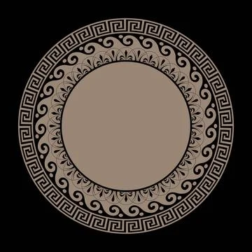 Greek vector round frame. Round pattern with greek key meanders. Porcelain plate 스톡 일러스트