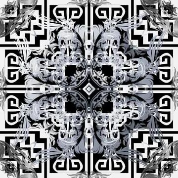 Greek vector seamless pattern. Abstract floral Damask background. Greek key Stock Illustration