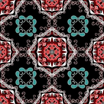 Greek vector seamless pattern. Arabesque style floral colorful background Stock Illustration