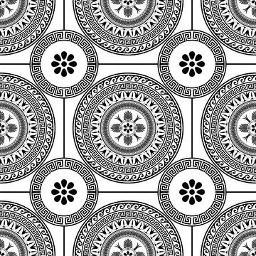Greek vector seamless pattern. Black and white ornamental background. Greek key 库存插图