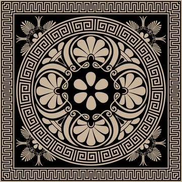 Greek vector seamless pattern. Greek key meanders, floral ornaments. Golden  Stockillustratie