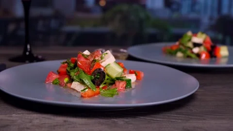 Greek vegetable salad Stock Footage 153132398