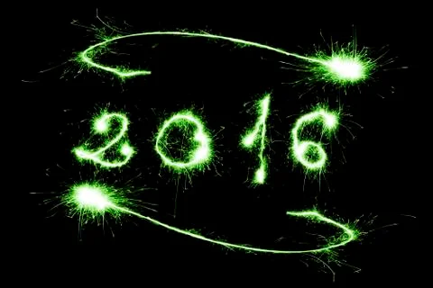 Green 2016 written with Sparkle firework Stock Photos