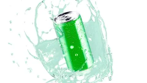 Green 280ml soda can water splash mockup, depth of field Stock Illustration